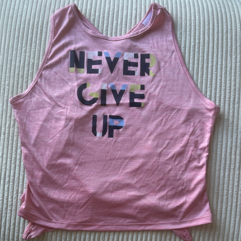 Guru Active “ Never Give Up” Women’s Pink Backless Tank Top in Size L